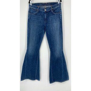 GOLDSIGN Guitar Super Flare Jeans Women's Size 31 Mid Rise Stretch Denim Blue